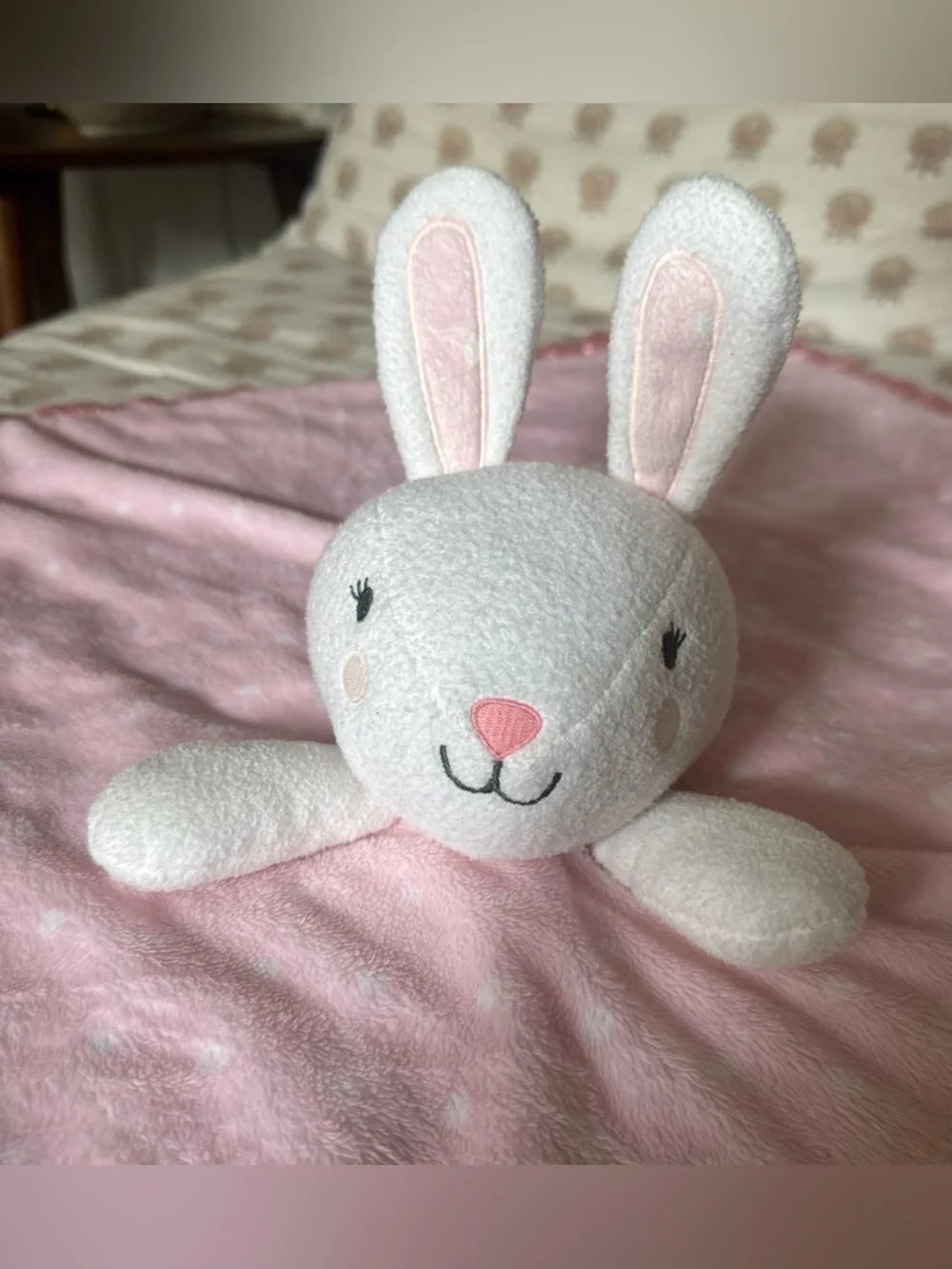 Cloud Island Security Blanket Lovey White Plush Bunny Rabbit Pink Polka Dot Soft